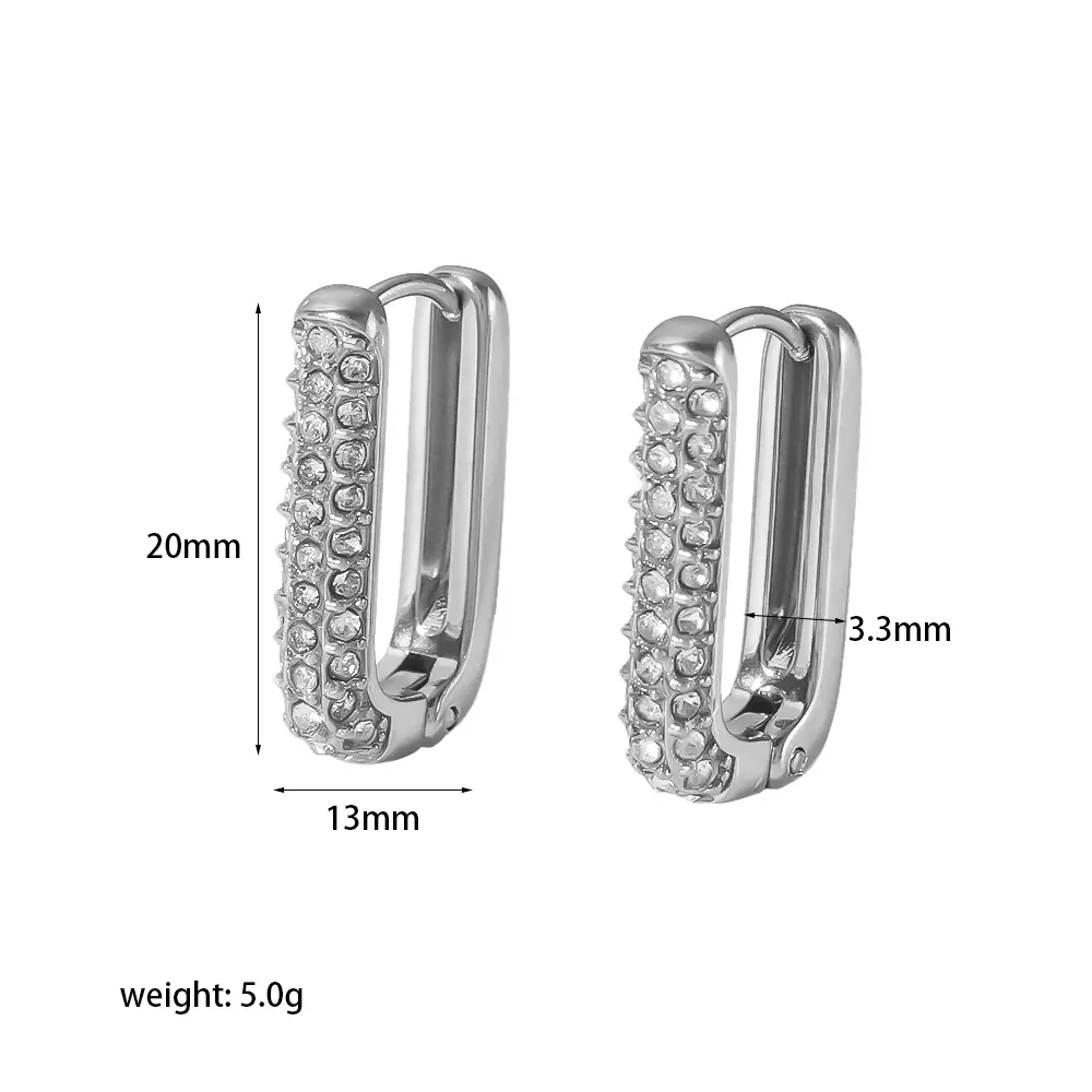 1 par de aretes de botón de estilo clásico simple en forma de U de acero inoxidable chapado en oro de 18 quilates con incrustaciones de diamantes de imitación para mujer, adornados para uso diario h5 Imagen2